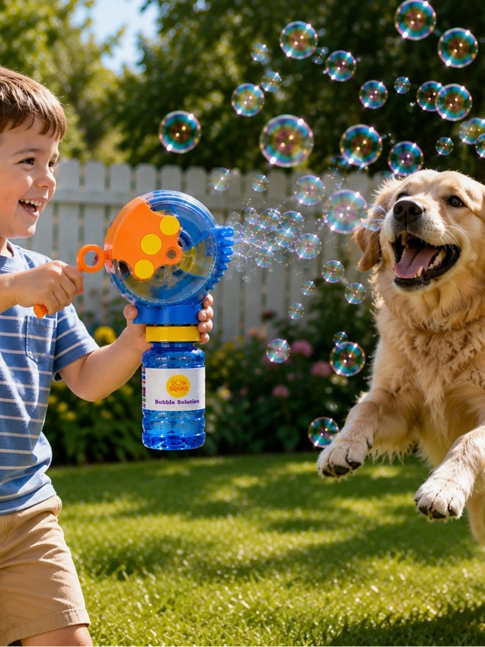 Sun Squad Hand Crank Bubble Blower with Bubble Solution | New | Ages 3+